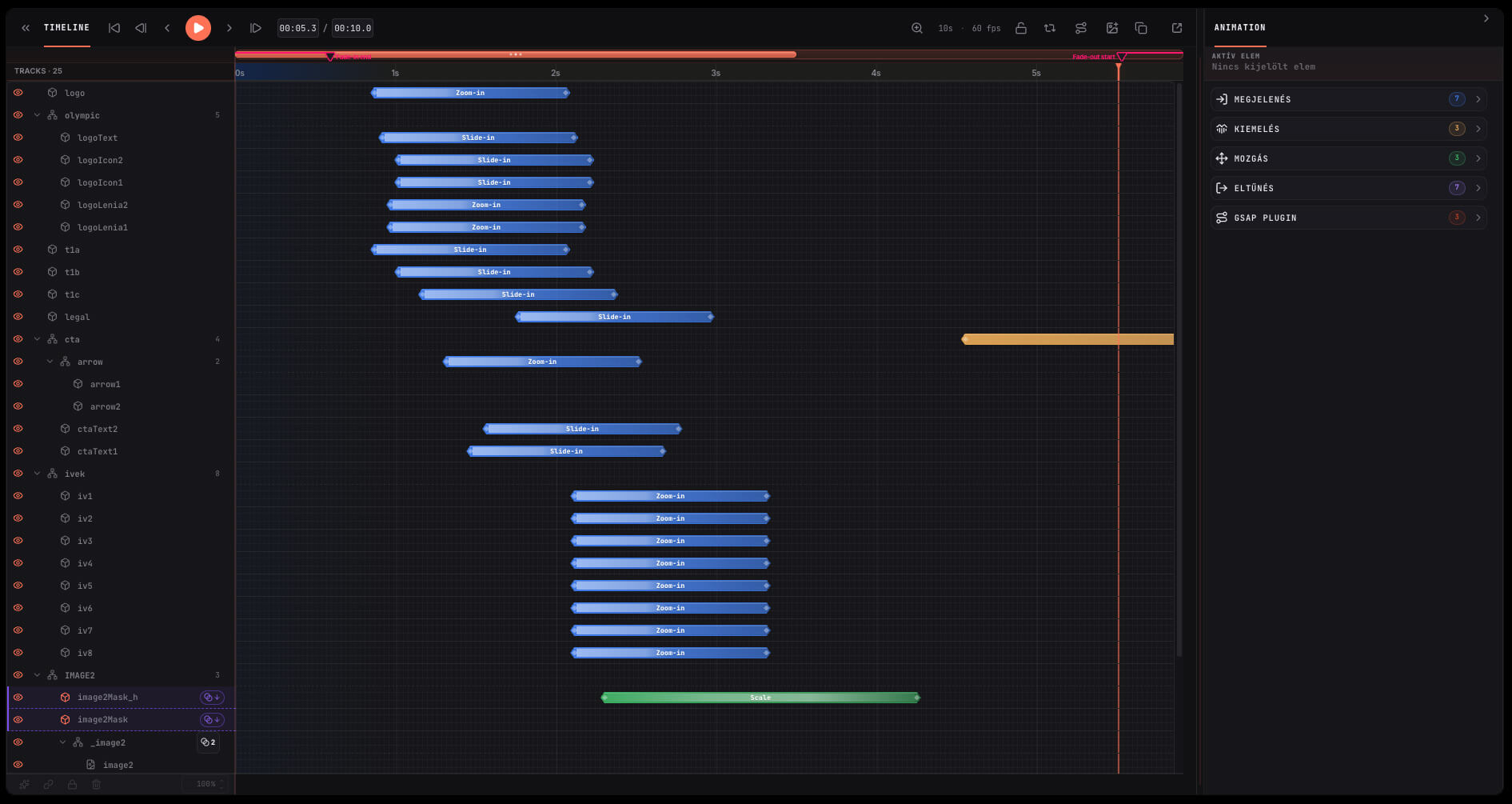 The full-size animation timeline in adShaper
